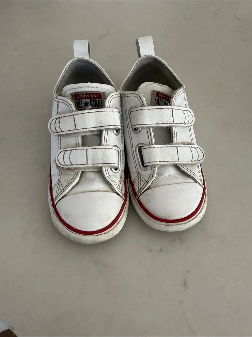 Converse Kids White Velcro Sneakers with Red Trim